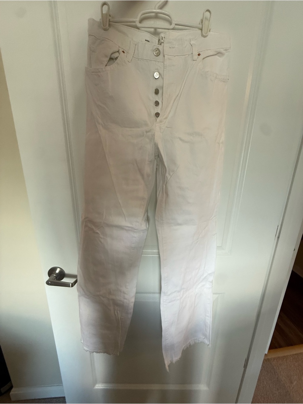 Mango White Button-Fly Straight Leg Jeans